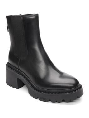 290$ Ash Newton Leather Chelsea Block Heel Boots Women's Size 10 US  Black